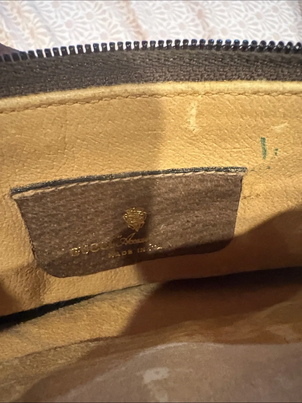 Gucci Beige Monogram Crossbody with Brown Leather and Green-Red Web